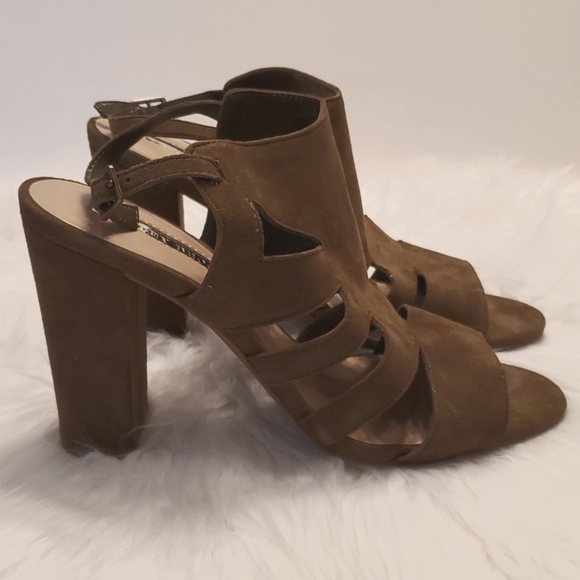Audrey Brooke Viv Olive Green Suede Cut Out Sandal Sling Back Block Heel Size 10 - Picture 2 of 7